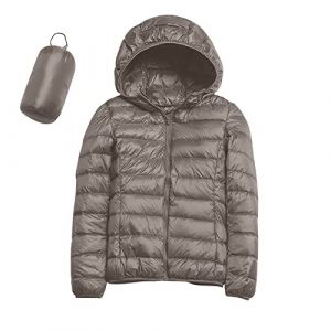 Doudoune L&eacute;g&egrave;re Femme D'hiver Chaude avec Capuche Plume Cintree Veste en Duvet Courte Grande Taille Duvet Jacket Pliable Fine Veste de Transition Rembourr&eacute;e et Doubl&eacute;e pour Montagne (01 Khaki, L) (LDpOIQta, neuf)