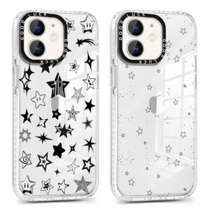 Phoona 2 Pi&egrave;ces Coque pour iPhone 12/iPhone 12 Pro 6.1",&Eacute;tui Aesthetic &eacute;Toile Noire Motif Dessin Durable Transparente Noir Silicone Housse de Antichoc Anti-Rayures Camera Protection Cover pour Fille (Briese Anja, neuf)