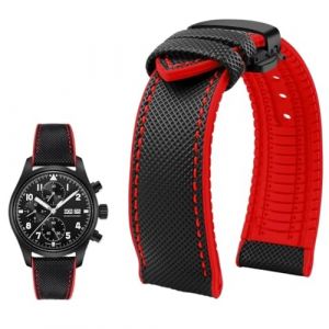 PctkeLsend Bracelet de montre &eacute;tanche en toile et caoutchouc for homme, 19-24 mm, compatible avec Breitling, Omega, IWC, Citizen, TUDOR et Hamilton(Black red Black B,22mm) (PeiLINpppppp, neuf)