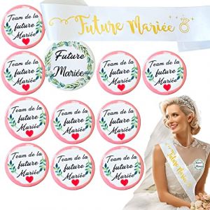 14pcs Accessoire EVJF Cadeau Future Mariée Badge mariée+12pcs Badges Team Mariée+Écharpe Future Mariée Décorations Enterrement de Vie de Jeune Fille,Bride to Be Team Bride,Écharpe Déguisement EVJF (WEIKAYHOME, neuf)