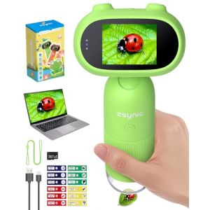 eSynic 500-1000X Microscope pour Enfants 2" 8 LED avec Bouton de Réglage Microscope Numérique Portable 2 Mégapixels Support 58 Photos Compatible PC avec Carte Mémoire 32G - Vert (GGY FR, neuf)