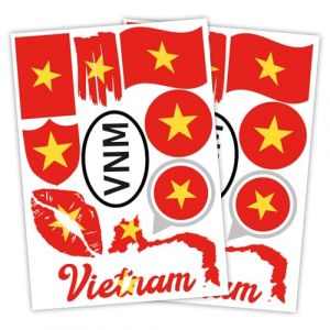 Finest Folia Lot de 2 autocollants de pays DIN A4, autocollants de drapeau, drapeau de pays pour voiture, moto, autocollant, drapeau de pays, autocollant, r&eacute;sistant aux intemp&eacute;ries, R217 (65 Vietnam) (Finest-Folia, neuf)