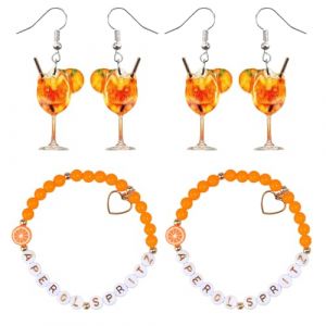 TUONYIS Aperol Cadeaux Femme, Cadeaux Aperol 2 Pi&egrave;ces Bracelet Aperol et 2 Pi&egrave;ces Boucles D'oreilles Verre &agrave; vin Aperol, Accessoires de Costume Aperol Spritz,D&eacute;coration Aperol pour Petite Amie (Orange (ZECAI TONG, neuf)