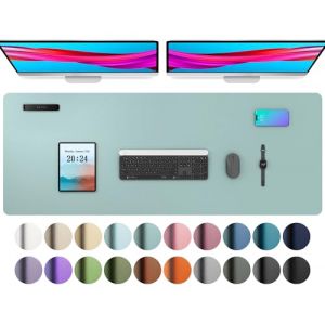 Aothia Sous-Main en Cuir, Tapis de Souris, Tapis de Bureau en Cuir PU antidérapant, sous-Main pour Ordinateur Portable, Bloc-Notes étanche pour Bureau et Maison (122x43cm, Bleu Clair) (Aothia FR, neuf)