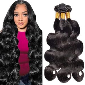 AiPliantfis Human Hair Bundles Body Wave Tissage Bresilien en lot Tissage Cheveux Brésiliens Natural Black Human Hair Extension Double Weft Grade 8A Unprocessed Brazilian Remy Hair 12 14 18 Pouce (GongBei Hair, neuf)