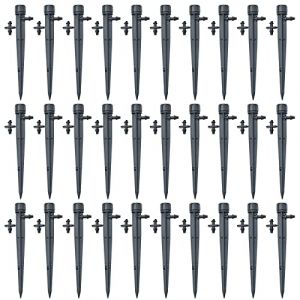 Lot de 30 goutteurs d'irrigation réglables à 360 degrés avec connecteur barbelé pour tuyau de 4/7 mm de diamètre - Piquets d'égouttement - Noir (DLBX, neuf)