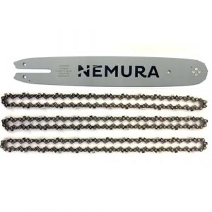 Nemura Guide de 35 cm et Lot de 3 Chaînes de tronçonneuse - Compatible avec Stihl MS170, MS171, MS180, MS181-50 Maillons Entraîneurs - Pas 3/8 LP - Jauge 1,1 mm - Pièce Détachée - Marque Française (Expert Motoculture, neuf)