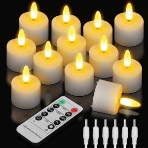 TechKen Lot de 12 bougies chauffe-plat LED rechargeables avec télécommande 4H/6H - Fonction minuterie - Bougies LED électriques rechargeables - Bougies sans flamme vacillantes pour Noël, Halloween (Leapom Direct, neuf)