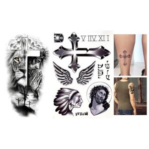 2 Feuilles Tatouages Religieux Tatouage Temporaire Croix Tatouages J&eacute;sus JB01 XQB380 (Beyond Perfection, neuf)