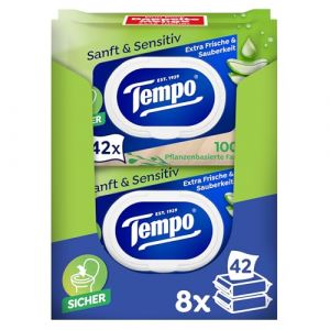 Tempo Lot de 16 paquets de 42 lingettes humides &laquo; Soft & Sensitive &raquo; - Papier toilette naturel &agrave; l'aloe vera - Test&eacute; dermatologiquement - pH neutre (atundo-shop, neuf)