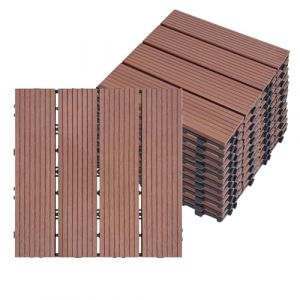 YRHome Lot de 11 dalles de terrasse WPC - 30 x 30 cm - Aspect bois - 1 m² - Système de clic - En plastique - Avec drainage - Marron (type B) (YR-Home, neuf)
