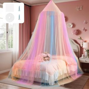 HIQE-FL Moustiquaire Ciel de Lit Adulte,Moustiquaire Ciel de Lit King Size,Grande Moustiquaire,Moustiquaire Filet Baldaquin,Ciel de lit Bicolore Moustiquaire Rose Bleue (HIQE-DE, neuf)