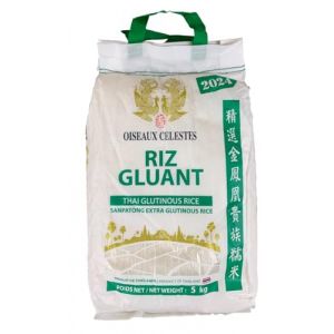 Riz Gluant Thaïlandais Oiseaux Céleste Qualité Premium 5kg/Sac - Expédition depuis France par la Sté Bo Time - Un sachet de chips à la crevette 200g offert par commande (10, Kilogrammes) (Bo Time - Direct Fabricant, neuf)