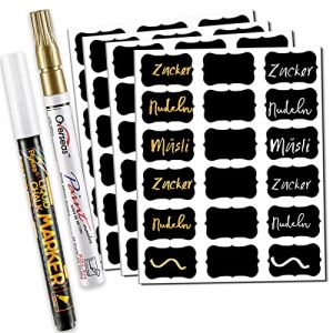 DZSEE Étiquette Autocollantes Noir, Étiquettes pour Bocaux Réutilisable, Étiquette pour Bocaux en Verre, Étiquette craie, Étiquettes confiture, Boite a Epices Cuisine-72pcs (DZSEE, neuf)