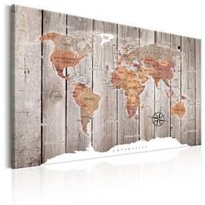 B&D XXL Carte Du Monde 90x60 cm Tableau En Li&egrave;ge & Tableau Sur Toile Intissee XXL Impression Tableaux d'affichage D&eacute;coration Photo Image Artistique Photographie Graphique Memoboard k-C-0050-p-b (murando, neuf)