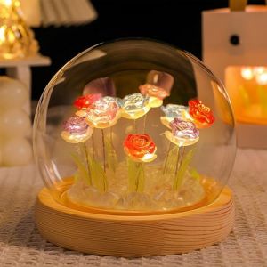 AWSOLAR Rouge Veilleuse Fleur de Rose, 10 LED Rose Eternelle Sous Cloche en Verre, Magnifique Cadeau Floral pour Femme, Epouse, Petite amie, Mère (AWSOLAR, neuf)