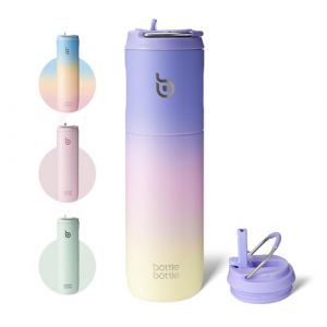 BOTTLE BOTTLE Bouteille d'eau isotherme en acier inoxydable à double paroi sous vide avec couvercle à paille et poignée pour sport, voyage, salle de sport,Anti-fuite,Sans BPA (violet/rose/jaune) (bottlebottle Inc, neuf)