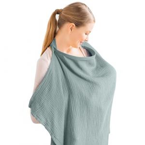 Aolso Tablier Allaitement, Couverture d'allaitement en mousseline pour b&eacute;b&eacute;,Grande housse d'allaitement, Couverture d'allaitement en Coton Cape Allaitement Avec anneau rigide(Vert clair) (YIJIABAI, neuf)