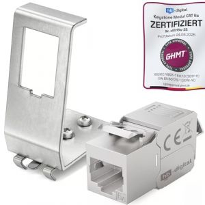 hb-digital 1 module Keystone CAT 6a RJ45 femelle STP 10 Gbit/s – sans outil LSA – avec 1 x 1 port 35 mm DIN Rail en métal adaptateur de rail DIN Keystone Ethernet LAN commutateur réseau (HB-DIGITAL, neuf)