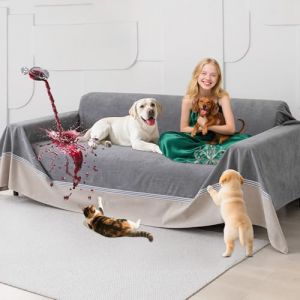 Loiion Protege Canape Impermeable, Protege Canape Chien, Couvre Canapé 2 Places, Housse de Canapé Anti Dérapante, Anti-Griffes Protège pour Chiens Chats Animaux, Gris, 300x230cm (Loiion, neuf)