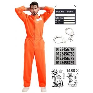 Dzorim Deguisement Prisonnier Orange Homme Combinaison de Prisonnier Adulte Orange Prison Costume Halloween Cosplay (IAMTOO, neuf)