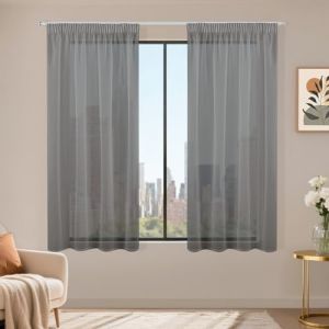 Runy&eacute;la Lot de 2 Rideau Voilage Fenetre Gris Fonc&eacute; 120x140 cm(LxH) avec Galon Fronceur, Transparent Moderne Rideaux et Draperies D&eacute;corations Int&eacute;rieurs Cuisine Salon Chambre &Eacute;l&eacute;gant Romantique (Runi-EU, neuf)