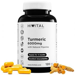 Curcuma Extrait concentr&eacute;e 6000 mg avec 285 mg de Curcumine et Poivre Noir. 120 g&eacute;lules v&eacute;g&eacute;tales pour 4 mois de traitament. Fabriqu&eacute; en Europe par HIVITAL (Hivital, neuf)