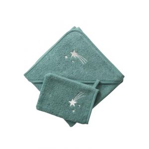 VERTBAUDET Cape de bain + gant de toilette vert bleuté 100X100 (VERTBAUDET, neuf)
