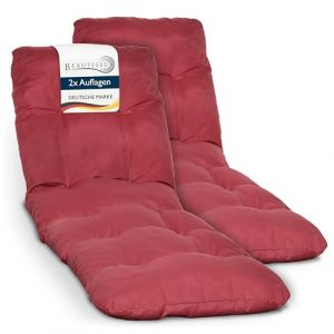 Beautissu Lot de 2 Coussin Bain de Soleil 190x60 cm Flair RL – 8 cm Épais Coussin Chaise Longue pour Jardin Terrasse Balcon – Confortable Matelas Transat Exterieur – Rouge (Brandvin, neuf)