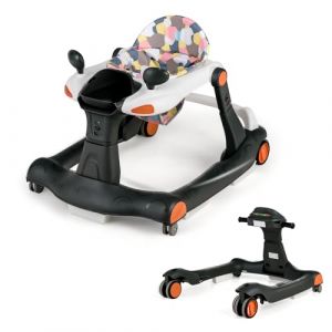 GOPLUS 2 en 1 Trotteur Bébé à Hauteur Réglable en 3 Positions,Pousseur Pliable avec Roues Réglables, Marcheur avec Musique&Lumières, Coussin de Siège Amovible et Lavable, pour Enfant 6-18 Mois (Noir) (Augenstern24, neuf)