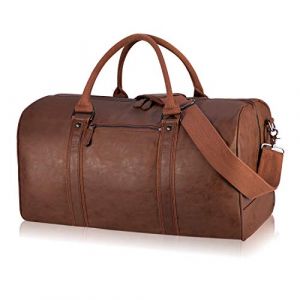 Sac de Voyage Surdimensionn&eacute; en Cuir imperm&eacute;able de Voyage Homme PU Cuir Vintage Sport Gym Homme Week-End Duffel Bag,Marron (Hetzin-EU, neuf)