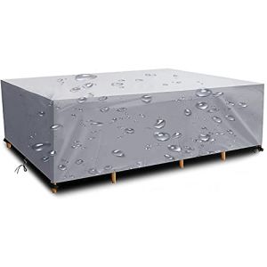 DKHLYB Housse Salon de Jardin 420D Oxford Tissu Housse de Protection pour Mobilier Housse de Table de Jardin Imperméable Bâche de Protection avec Corde et Boucle Verrouillage Argent 160x110x80cm (DKHLYB®, neuf)