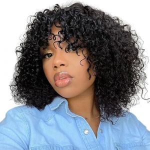 Perruque afro courte courte boucle bob avec frange, perruques afro pour femmes noires, perruques de fibres résistantes à la chaleur Curly Afro Wig (yunchengshiyanhuquxiongxueshangmaoyouxiangongsi, neuf)