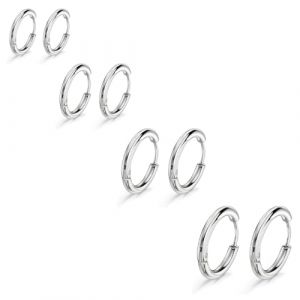 KOLZEMV 4 Paires Acier Inoxydable Boucles d&rsquo;Oreilles Anneau Homme Femme Boucles d Oreilles Cr&eacute;ole, Boucle d Oreille Homme Anneaux, Boucle d'oreille Femme Creole, Boucle d Oreille Petite(8/10/12/14 mm) (ZHAO CI YK, neuf)