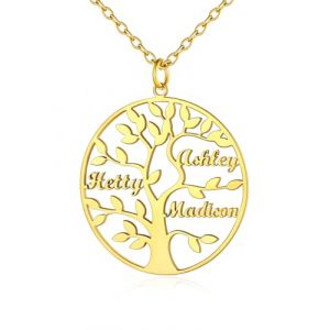 Custom4U Bijoux Famille Collier Arbre de Vie 3 Pr&eacute;noms Enfant Personnalis&eacute; Plaqu&eacute; Or Pendentif Trois Noms d'arbre G&eacute;n&eacute;alogique (Custom4U Store, neuf)