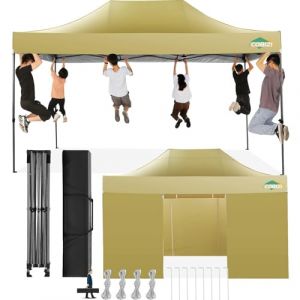 COBIZI Tonnelle Pliante 3x4,5 Imperméable,Tonnelle de Jardin Exterieur avec Parois Latérales,Barnum Pliant 3x4,5,Anti UV Tonnelle Tente pour Exterieur Plage Terrasse (3 par 4,5m Kaki) (Minirong, neuf)