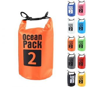 2L Sac &eacute;tanche Polyvalent, 2L/5L/10L/15L/20L/30L Orange Waterproof Dry Bag avec Longue Bandouli&egrave;re R&eacute;glable Sac &agrave; Dos Confort Imperm&eacute;able pour Bateau/Kayak/P&ecirc;che/Rafting/Natation/Camping/Snowboard (MUDAMUDA Store, neuf)