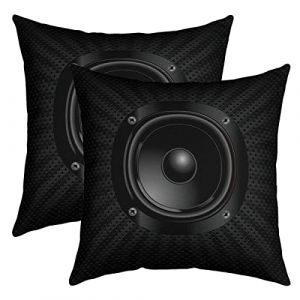 Loudspeaker Box Réversible Lot De 2 Taie d'oreiller 60x60cm Musique Thèmes Housse de Coussin Maison Décor Housse Coussin Taies d'oreiller Hip Hop Musique Place Taie Oreiller Noir (Bofanshangmao, neuf)