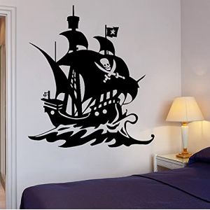 NSRJDSYT S Mur Vinyle Decal Bateau Voile Stickers Muraux Pirate Capitaine Vinyle Mural Crâne Os Croisés Papier Peint Décor À La Maison 56x63cm (SxMingShang, neuf)