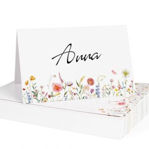 50 Marque-Places pour Mariage Anniversaire Baptême Communion Carte de Place Motif Fleur Cartes de Nom pour Fête 8,5x5,5 cm (Wei Er TongMaoYi, neuf)