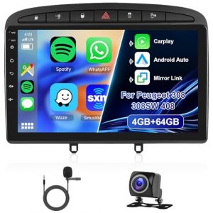 Hodozzy Autoradio 4G+64G pour Peugeot 308 308SW 408 2007-2015 Android 8 Core &Eacute;cran Tactile 9 Pouces GPS Carplay Android Auto Radio 2 Din Bluetooth DSP WiFi FM RDS Cam&eacute;ra &Eacute;cran pour Peugeot 408 (Hodozzy Store, neuf)