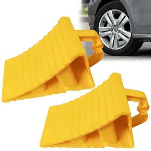 Leikurvo Lot de 2 cales de roue avec poignée - 190 x 110 x 110 mm - En plastique - Pour voiture, caravane, camping-car - Jaune (RAMONISA SHOP, neuf)