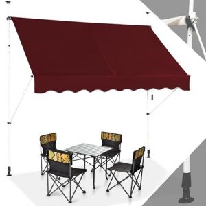 RELAX4LIFE Store Banne Manuel sans Perçage, Auvent Balcon Rétractable avec Manivelle, Tissu Oxford Anti-UV Imperméable, Hauteur Réglable 2-3 M, Store Banne pour Porte Fenêtre (Bordeaux,250 X 125 cm) (RELAX4LIFE, neuf)