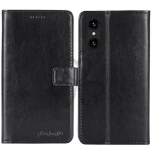 TienJueShi Noir Flip Retro Support à Rabat Cuir Housse Coque Étui Cas Couverture Protecteur Case Portefeuille Cover pour Logicom Aero 6.5 inch (TienJueShiuk, neuf)
