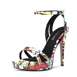 Castamere Femmes Aiguille Haut High Plate-forme Talon Heel Ouvert Bout Lanières Cheville Sandales Mariage Danse 12 CM Heels Multicolore E 41 EU (SUNShop, neuf)