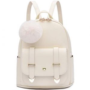 I IHAYNER Mini sac à dos tendance fille, sac à dos femme, adolescente, sacs à main en cuir PU, sac à dos à pompon, sac à bandoulière, blanc, Small, Classique (1981wenshijun, neuf)