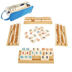 KINDLUME Rummy Voyage - Jeu De Soci&eacute;t&eacute; Strat&eacute;gie avec Chiffres, Rummy Chiffres, 114 Tuiles Abs & 4 Supports, Jeu De Plateau Portable pour 2-4 Joueurs, Famille Et Amis (Jaune) (KINDLUME, neuf)