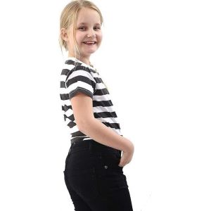 GREY LOOK T-shirt ray&eacute; unisexe &agrave; col rond et manches courtes en coton &agrave; col rond pour enfants v&ecirc;tements d'&eacute;t&eacute; d&eacute;contract&eacute;s, blanc/noir, S (GREY LOOK, neuf)