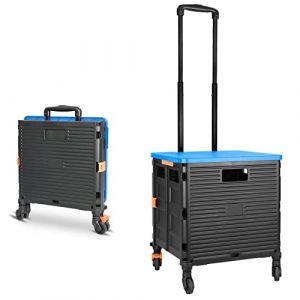 Chariot à roulettes Pliable, Poignée Rétractable Robuste et Durable en Acier Inoxydable Haute Capacité de 1,93pi cu/100lbs 4 Roues Détachables Pivotantes à 360° pour Achats Rangement Voyage, Bleu (CrossZebra, neuf)
