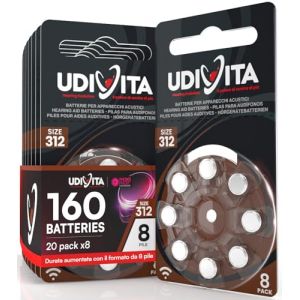 160 Piles Auditives Taille 312 Udivita PR41 (Marron) Zinc-Air Hearing Evolution - 20 Blisters de 8 Piles (Eurocali, neuf)
